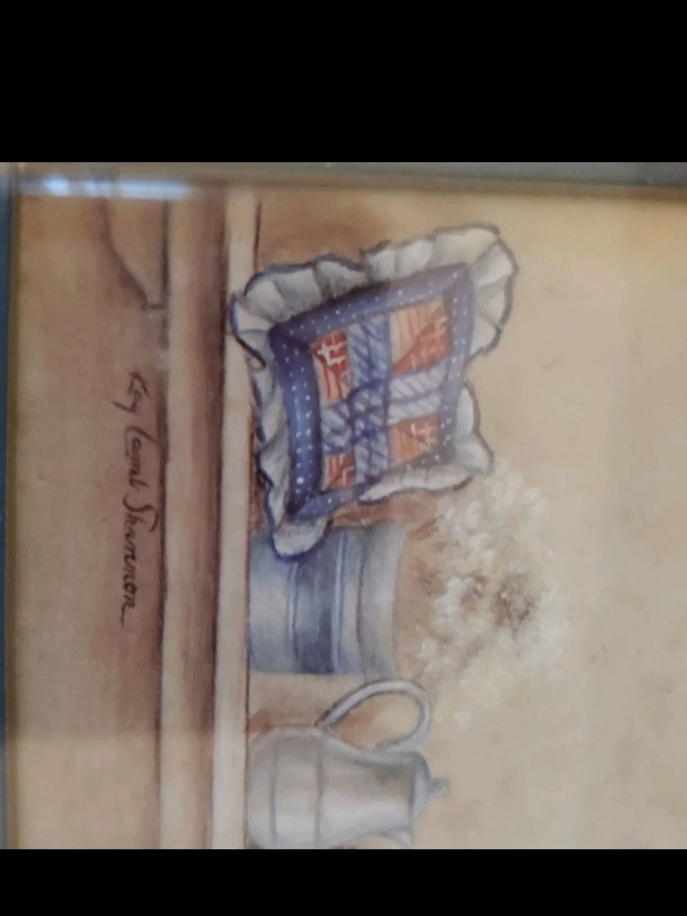 Vtg Small Kay Lamb Shannon Home Decor On Shelf Print Wall Hanging Wood Frame 6x8